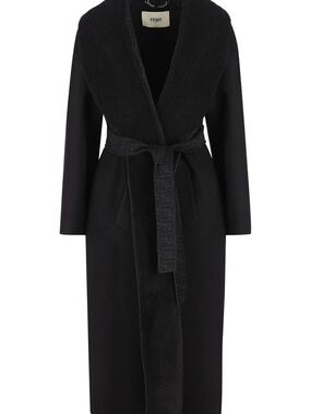 Fendi Black Wrap-Style Belted Cocoon Coat